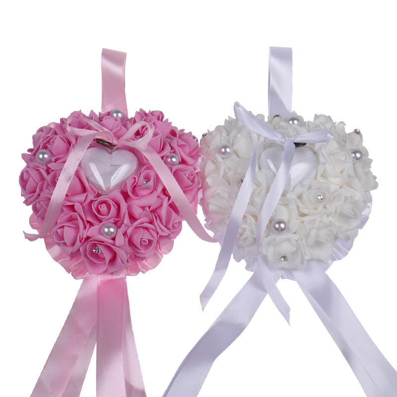 Ring Bearer Pillow - 1 stks hartvorm Rose Bloemen Ring