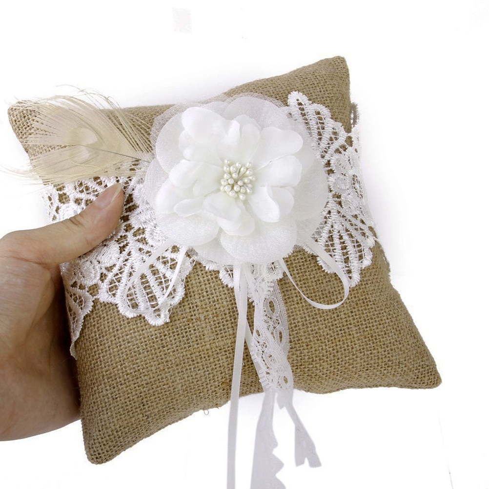 20x20cm Jute Trouwringkussen B - Ring Bearer Pillow recensie en prijs
